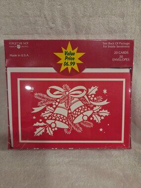 VTG Christmas Cards Box 20 Sealed Red Bells Holly Value American Greetings